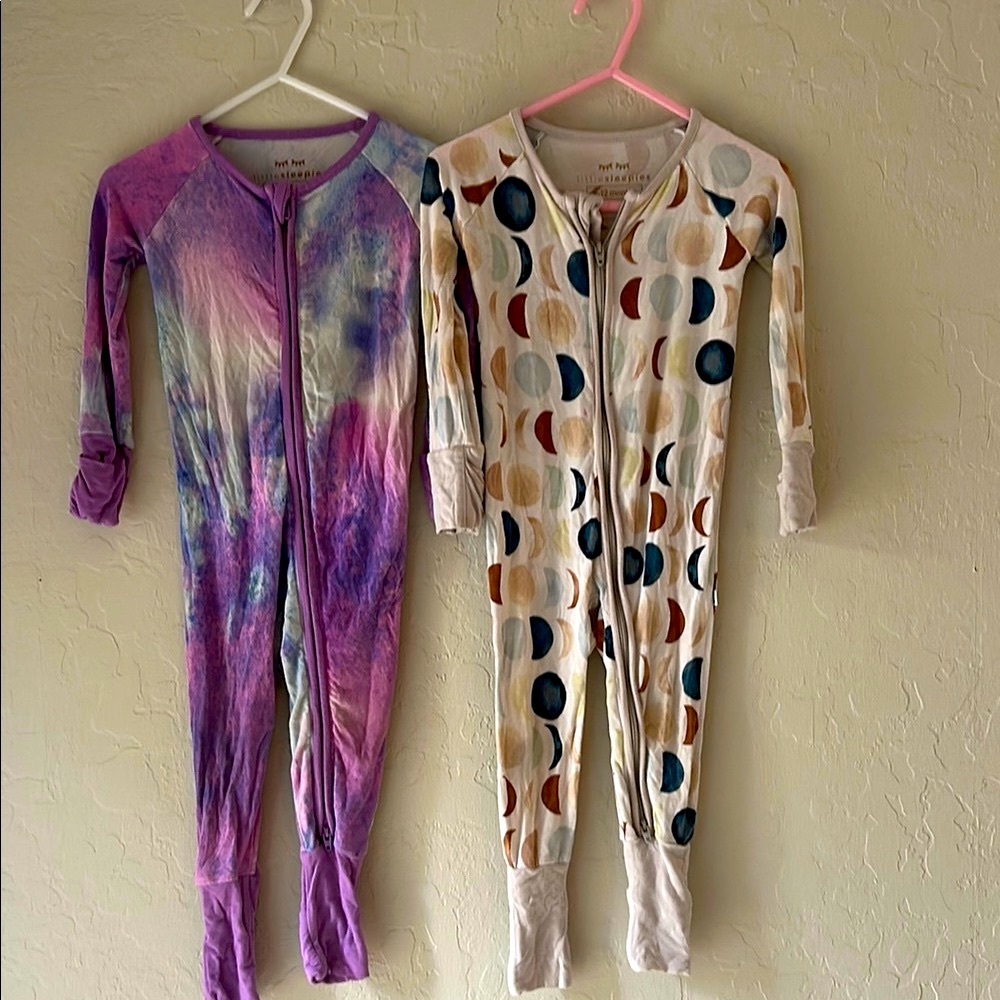 Little Sleepies- Kids One Piece Pajamas - Purple Tie-Dye and Moon Pattern